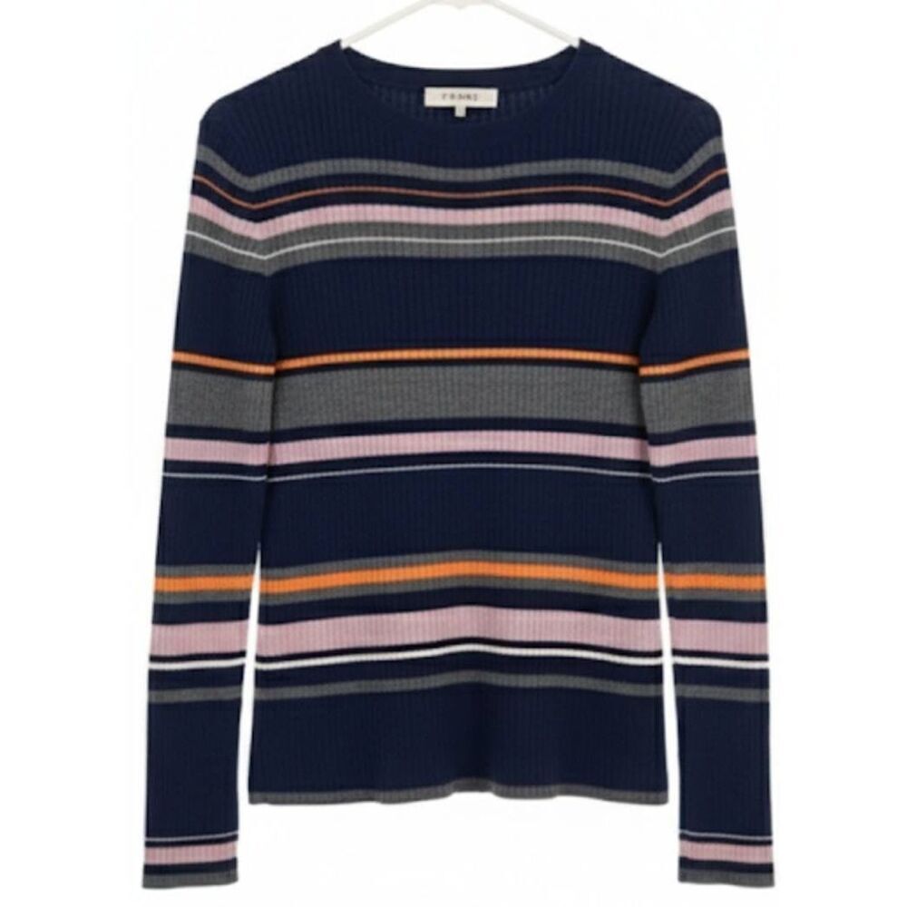 Frame denim Womens Small  sweater Merino Wool Stripe Lightweight purple blue